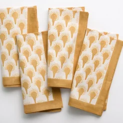 Pomegranate Inc Geo Feather Ochre Napkin | Set of 4^ Napkins