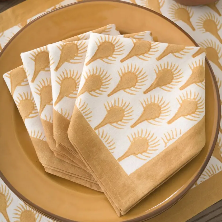 Pomegranate Inc Geo Feather Ochre Napkin | Set of 4^ Napkins