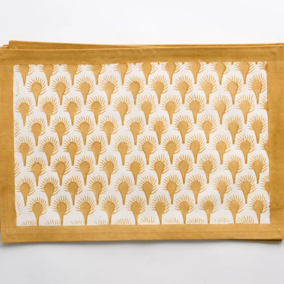 Pomegranate Inc Geo Feather Ochre Placemats | Set of 4^ Printed Placemats