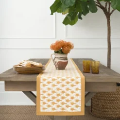 Pomegranate Inc Geo Feather Ochre Table Runner^ Table Runners