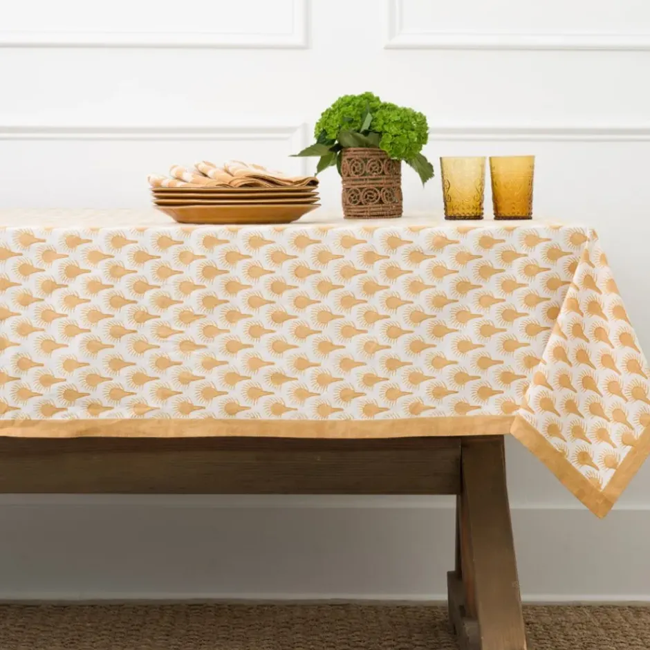 Pomegranate Inc Geo Feather Ochre Tablecloth^ Tablecloths