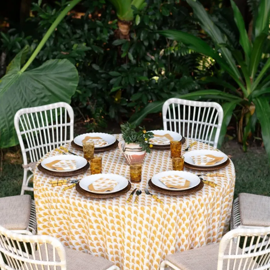 Pomegranate Inc Geo Feather Ochre Tablecloth^ Tablecloths