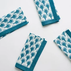 Pomegranate Inc Geo Feather Teal Napkin | Set of 4^ Napkins
