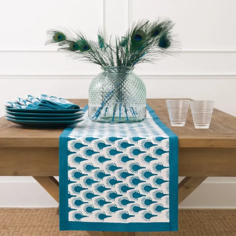 Pomegranate Inc Geo Feather Teal Table Runner^ Table Runners