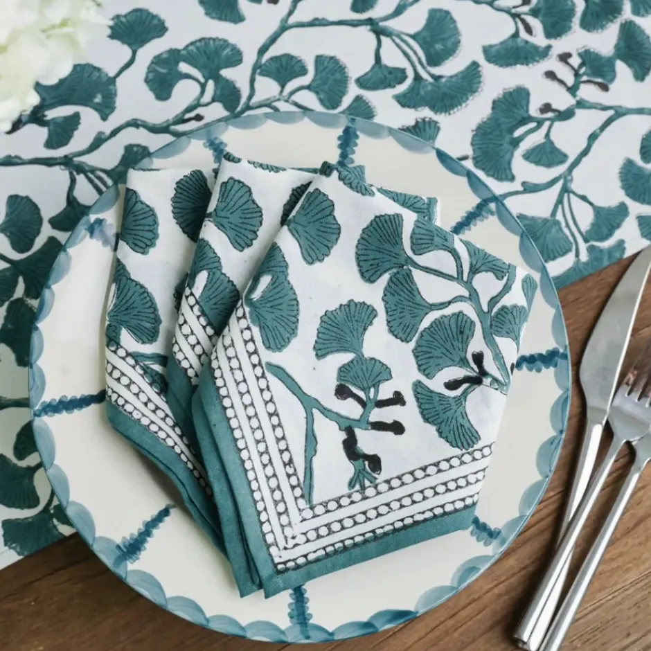 Pomegranate Inc Ginkgo Teal Napkins | Set of 4^ Napkins