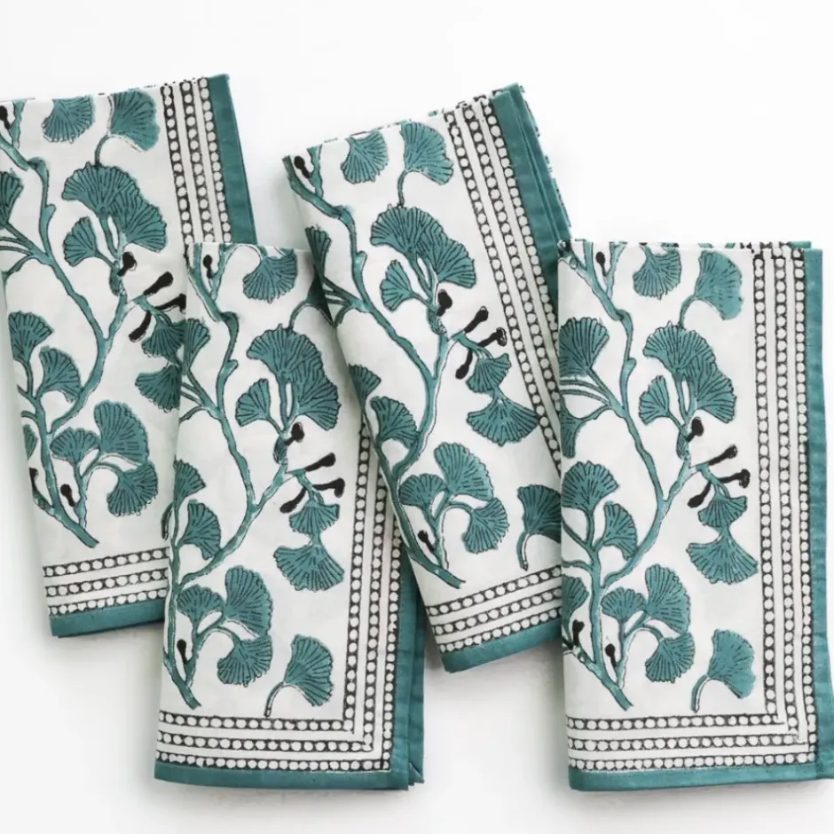 Pomegranate Inc Ginkgo Teal Napkins | Set of 4^ Napkins