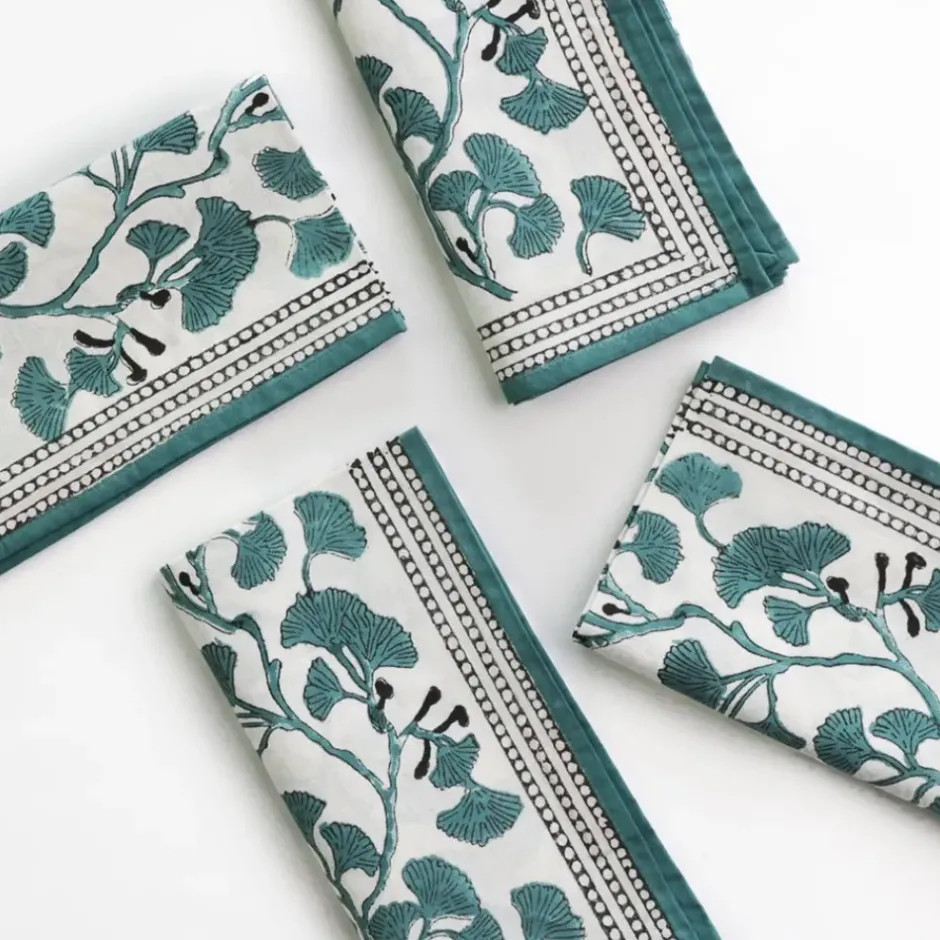 Pomegranate Inc Ginkgo Teal Napkins | Set of 4^ Napkins