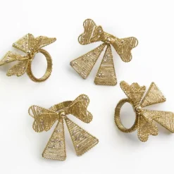 Pomegranate Inc Gold Bow Beaded Napkin Ring | Set of 4^ Napkin Rings