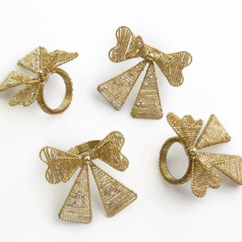 Pomegranate Inc Gold Bow Beaded Napkin Ring | Set of 4^ Napkin Rings