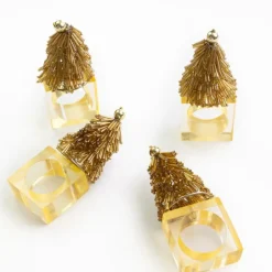Pomegranate Inc Gold Christmas Tree Beaded Napkin Ring | Set of 4^ Napkin Rings