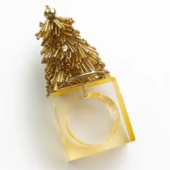 Pomegranate Inc Gold Christmas Tree Beaded Napkin Ring | Set of 4^ Napkin Rings