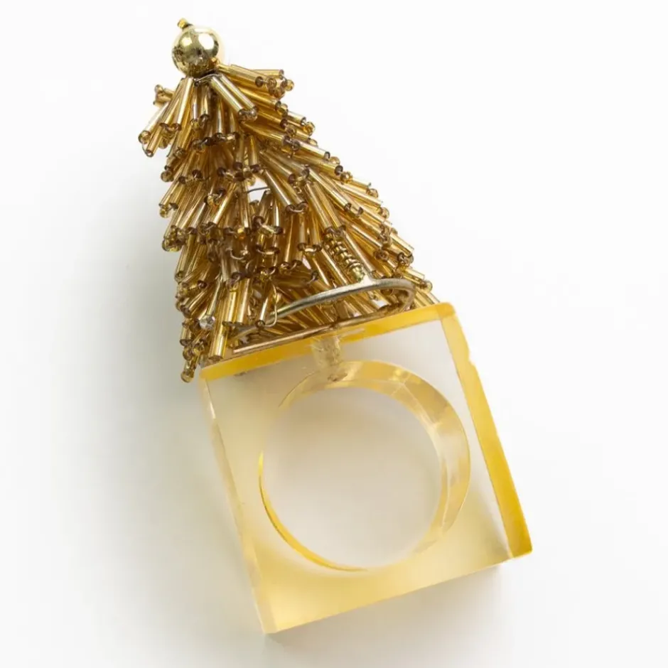 Pomegranate Inc Gold Christmas Tree Beaded Napkin Ring | Set of 4^ Napkin Rings