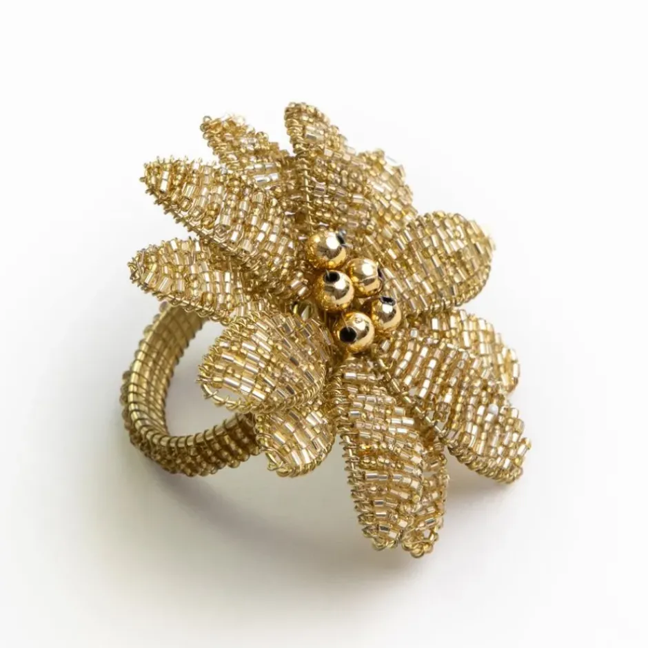 Pomegranate Inc Gold Flower Beaded Napkin Ring | Set of 4^ Napkin Rings