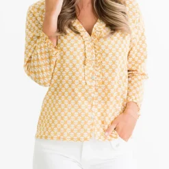 Pomegranate Inc Golden Buti Flange Button Blouse^ Tops & Tunics