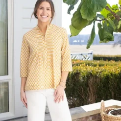 Pomegranate Inc Golden Buti Pintuck Blouse^ Tops & Tunics