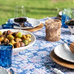 Pomegranate Inc Grecian Palm Blue & Orchid Tablecloth^ Tablecloths