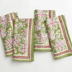 Pomegranate Inc Grecian Palm Fern & Magenta Napkin | Set of 4^ Napkins