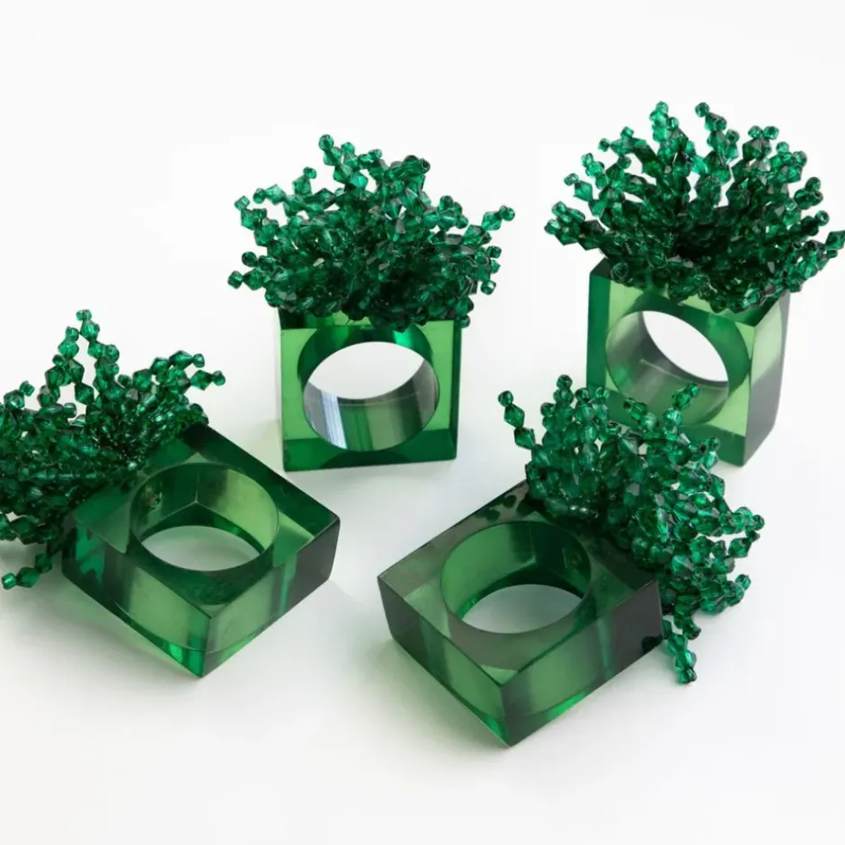 Pomegranate Inc Green Acrylic Beaded Napkin Ring | Set of 4^ Napkin Rings