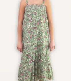 Pomegranate Inc Green & Pink Bird Long Babydoll Dress^ Everyday Dresses