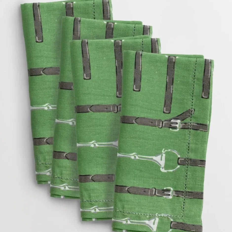 Pomegranate Inc Green Linen Snaffle & Buckle Napkin | Set of 4^ Napkins