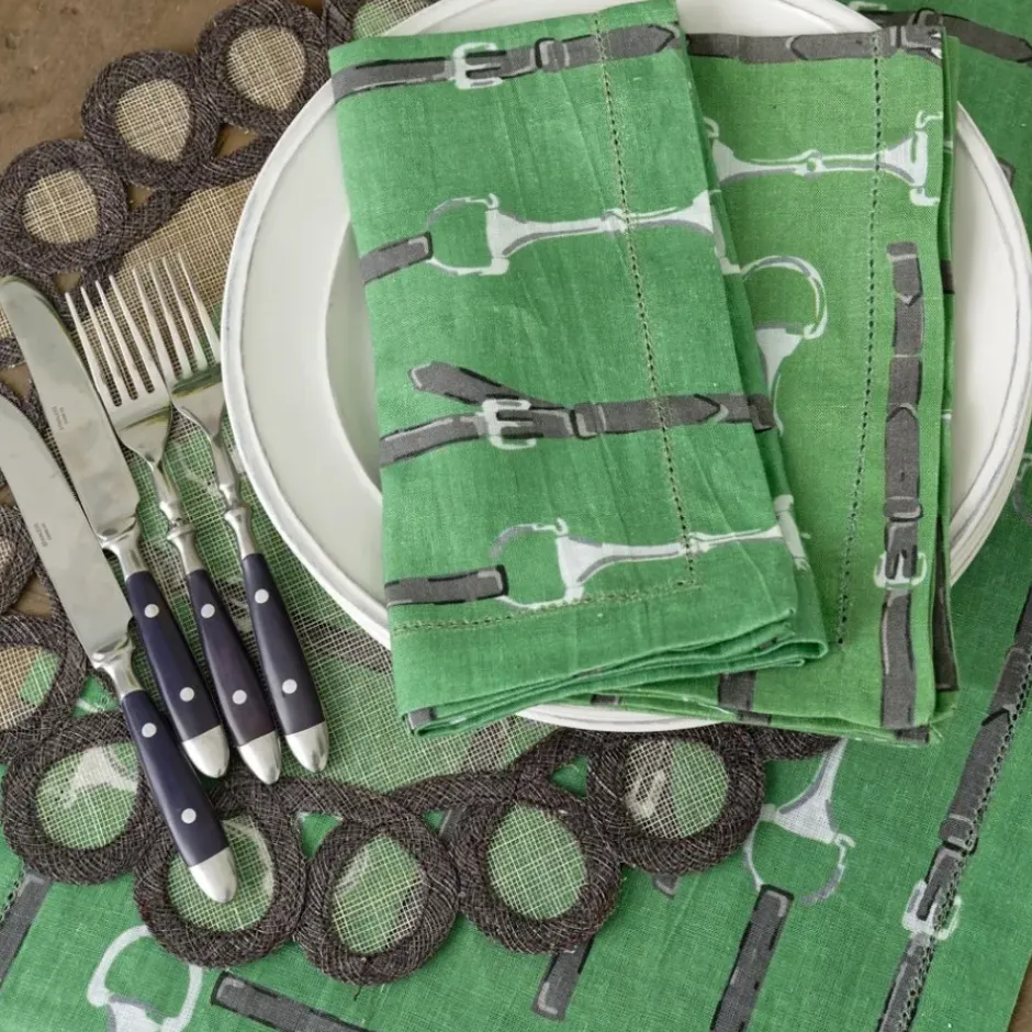 Pomegranate Inc Green Linen Snaffle & Buckle Napkin | Set of 4^ Napkins