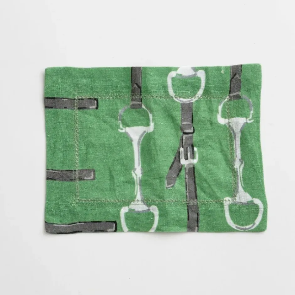 Pomegranate Inc Green Linen Snaffle & Buckle Cocktail Napkin | Set of 4^ Cocktail Napkins