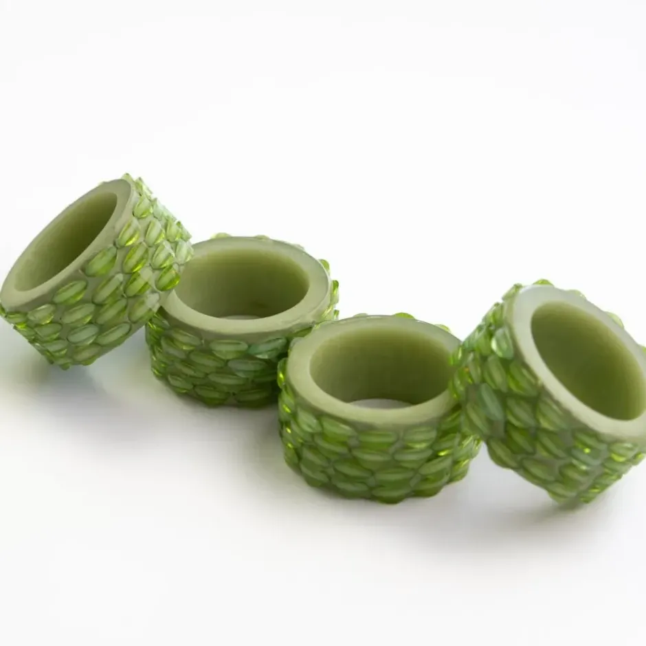 Pomegranate Inc Green Round Resin Beaded Napkin Ring | Set of 4^ Napkin Rings