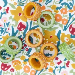 Pomegranate Inc Green Round Resin Beaded Napkin Ring | Set of 4^ Napkin Rings
