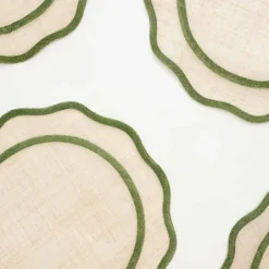 Pomegranate Inc Green Scalloped Edge Woven Placemats | Set 4^ Woven Placemats