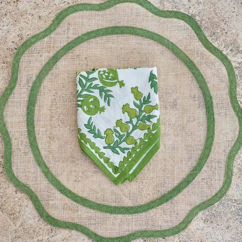 Pomegranate Inc Green Scalloped Edge Woven Placemats | Set 4^ Woven Placemats