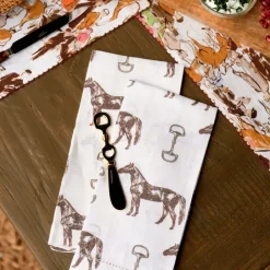 Pomegranate Inc Horse and Snaffle Linen Fingertip Towels | Set of 2^ Tea Towels
