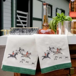 Pomegranate Inc Hunt Scene Embroidered Horse and Rider Tea Towels^ Tea Towels