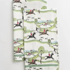 Pomegranate Inc Hunt Scene Green Ribbon Tea Towels^ Tea Towels