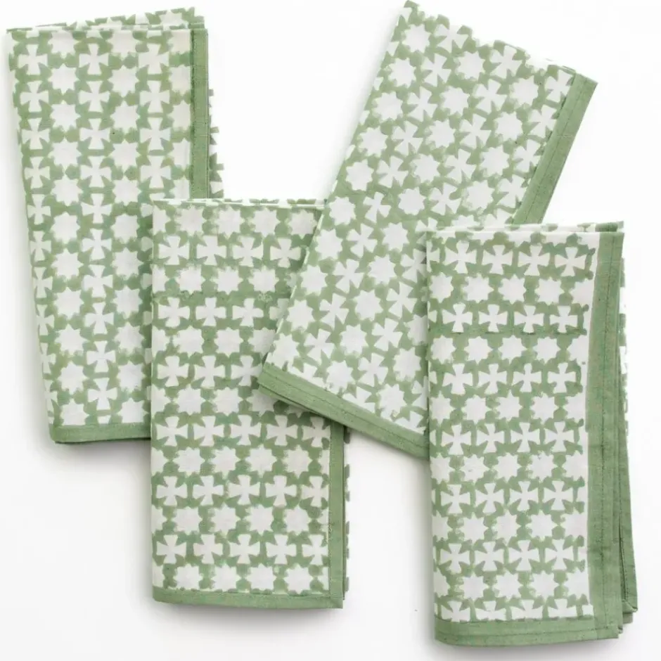 Pomegranate Inc India Hicks Cuban Cross Soft Sage Napkins^ Napkins