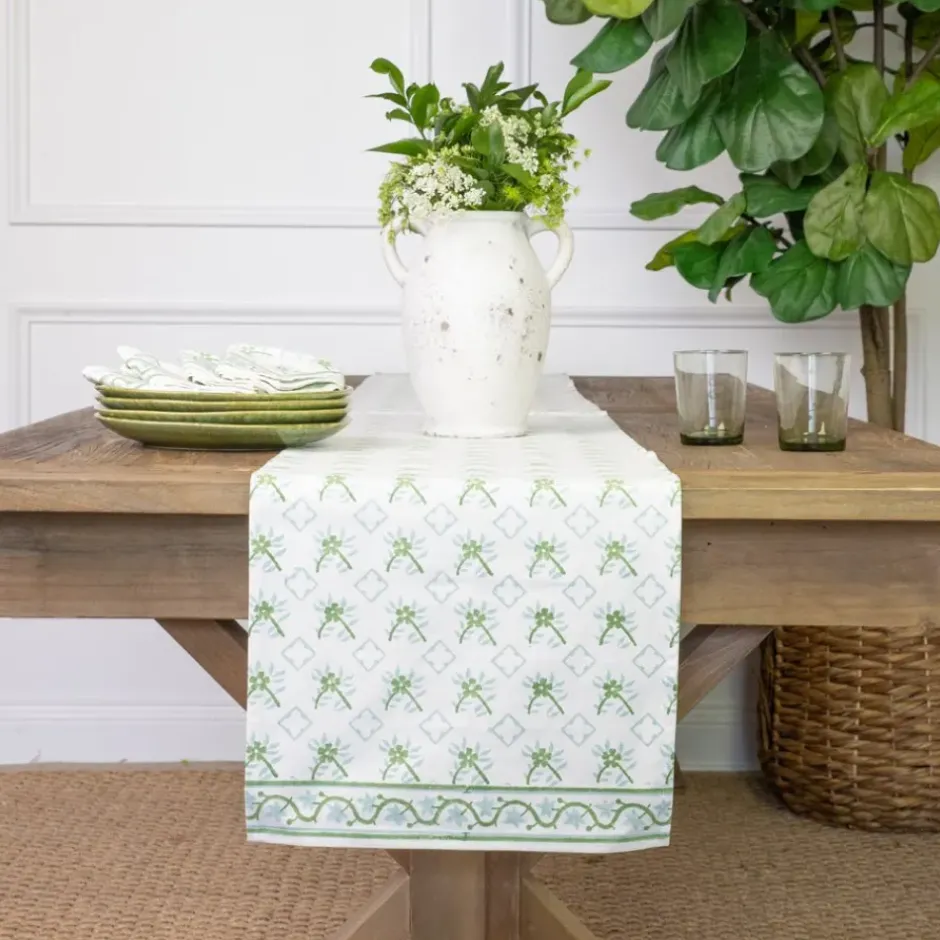 Pomegranate Inc India Hicks Cuban Flower Blue & Green Table Runner^ Table Runners