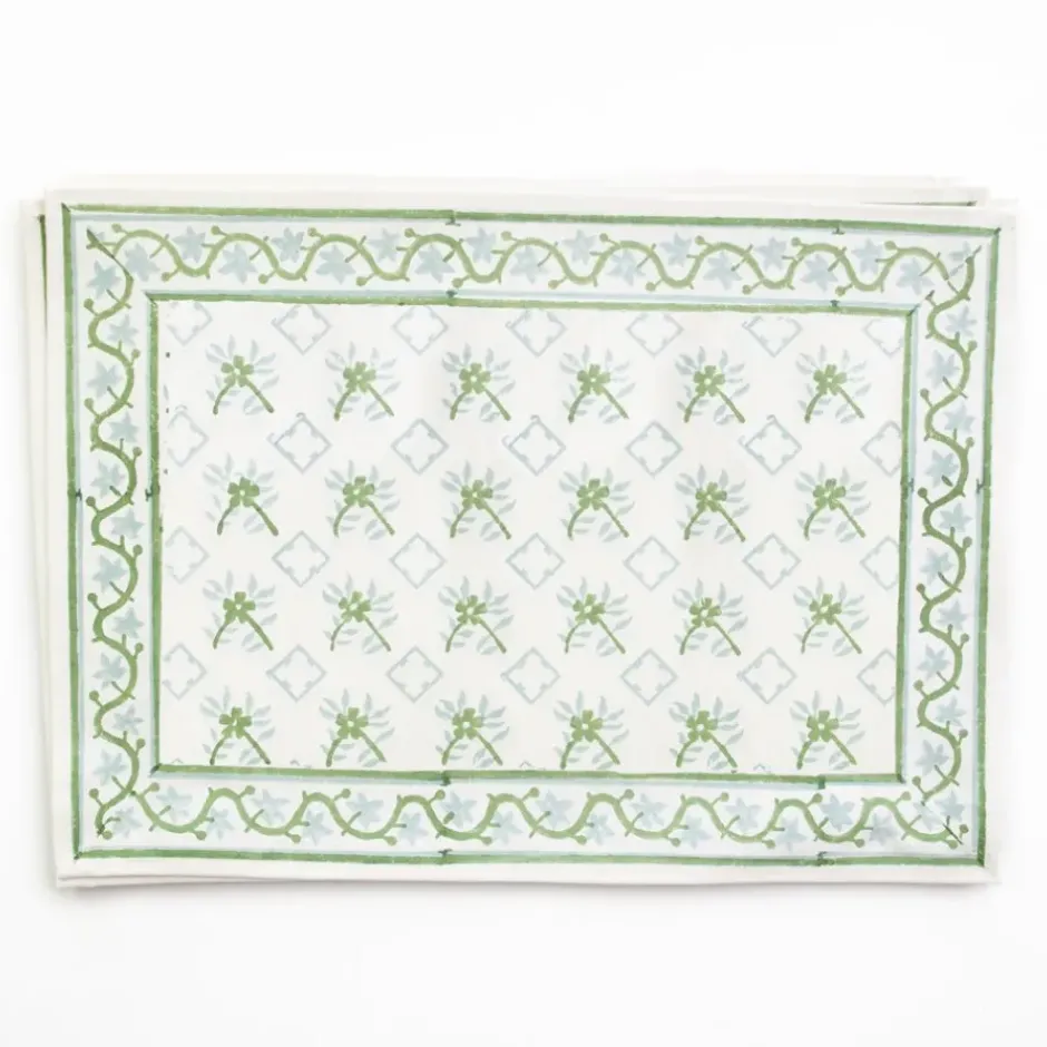 Pomegranate Inc India Hicks Cuban Flower Blue & Green Placemats^ Printed Placemats