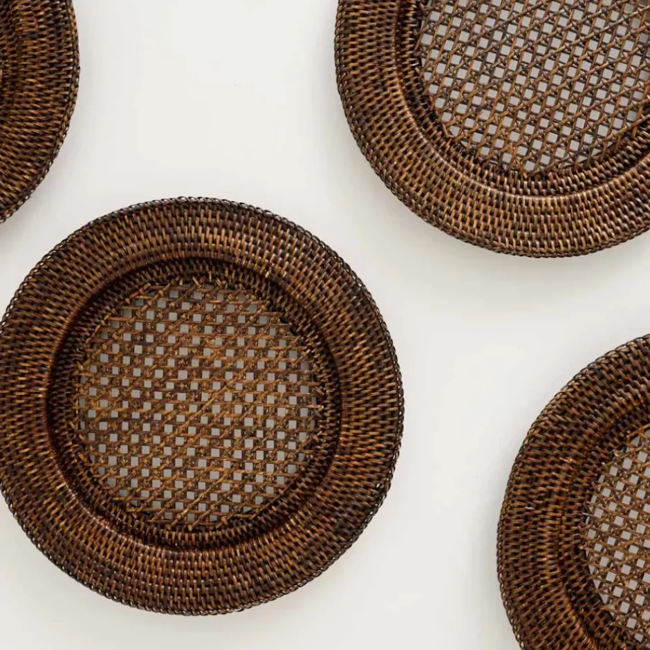 Pomegranate Inc India Hicks Home Antique Brown Rattan Charger | Set of 4^ Rattan, Wicker & Bamboo|Woven Placemats
