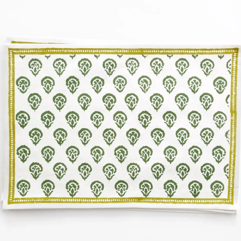Pomegranate Inc India Hicks Home Carnation Hunter Green Placemat | Set of 4^ Printed Placemats