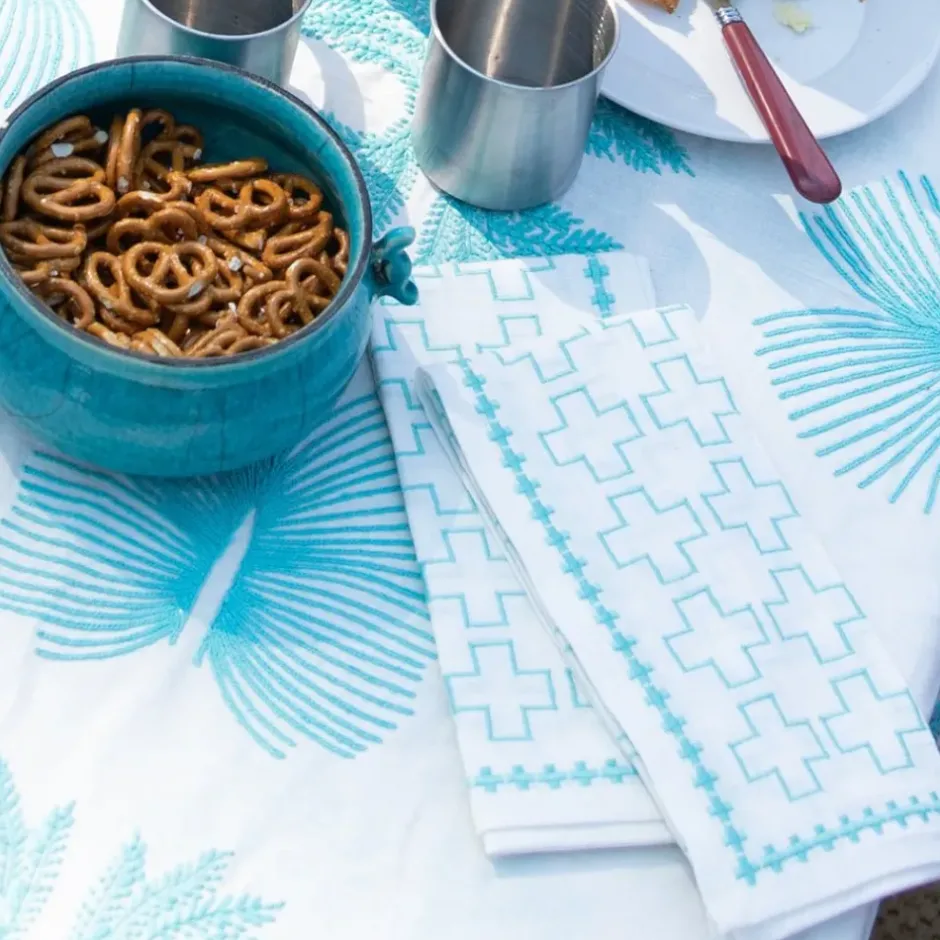 Pomegranate Inc India Hicks Home Embroidered Grand Cross Palladian Blue Napkin | Set o^ Napkins