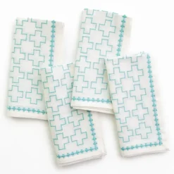 Pomegranate Inc India Hicks Home Embroidered Grand Cross Palladian Blue Napkin | Set o^ Napkins