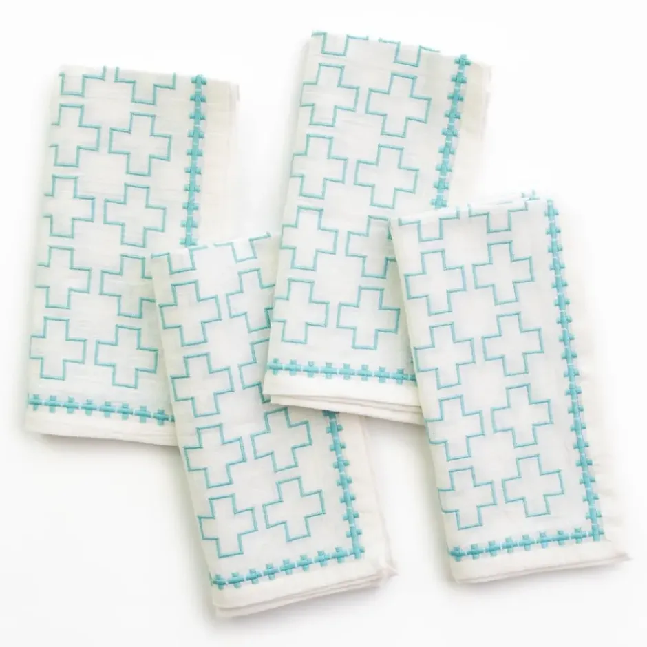Pomegranate Inc India Hicks Home Embroidered Grand Cross Palladian Blue Napkin | Set o^ Napkins