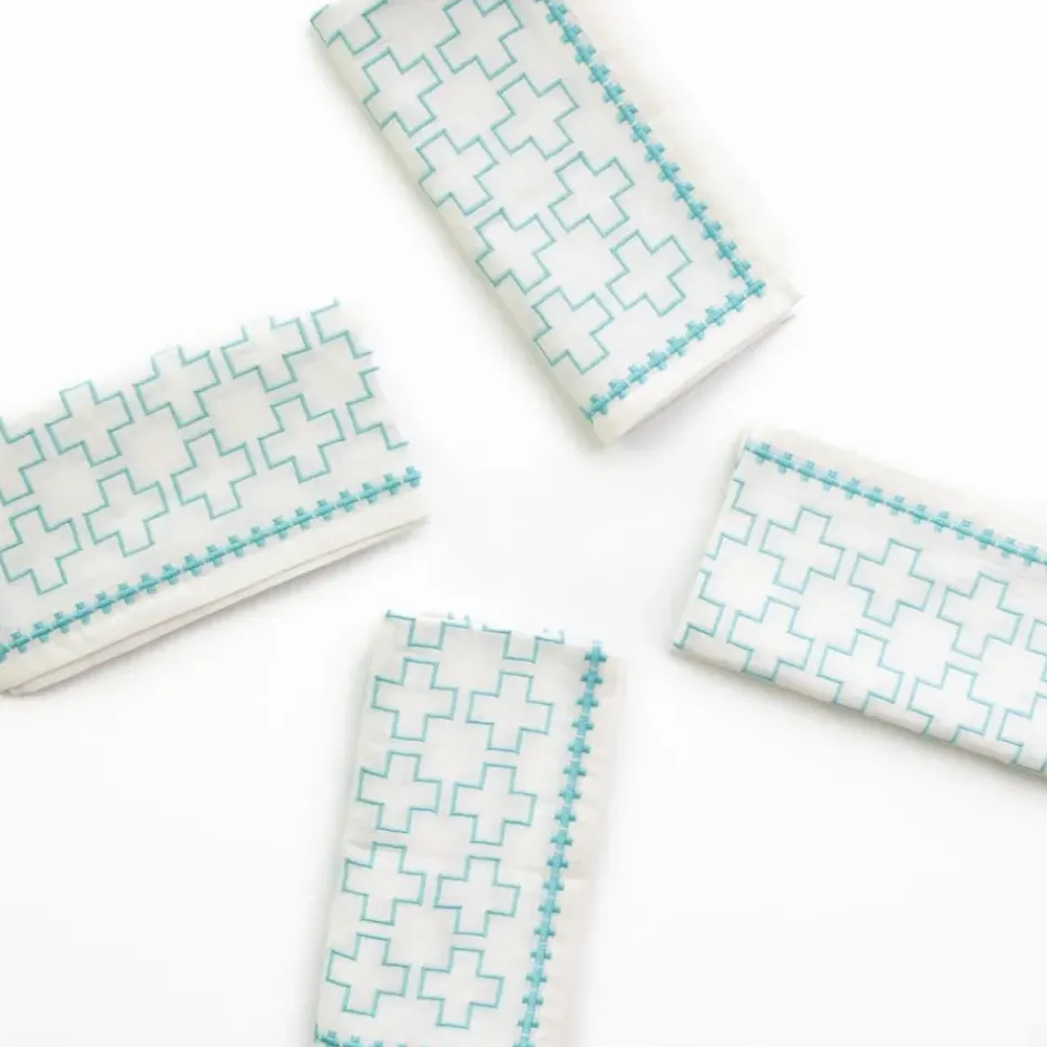 Pomegranate Inc India Hicks Home Embroidered Grand Cross Palladian Blue Napkin | Set o^ Napkins