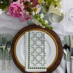 Pomegranate Inc India Hicks Home Embroidered Grand Cross Soft Sage Napkin | Set of 4^ Napkins