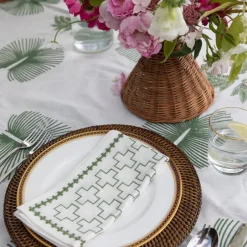 Pomegranate Inc India Hicks Home Embroidered Grand Cross Soft Sage Napkin | Set of 4^ Napkins