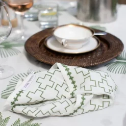 Pomegranate Inc India Hicks Home Embroidered Grand Cross Soft Sage Napkin | Set of 4^ Napkins