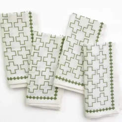 Pomegranate Inc India Hicks Home Embroidered Grand Cross Soft Sage Napkin | Set of 4^ Napkins
