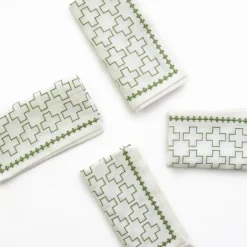 Pomegranate Inc India Hicks Home Embroidered Grand Cross Soft Sage Napkin | Set of 4^ Napkins