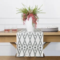 Pomegranate Inc India Hicks Home Embroidered Diamond Blue Table Runner^ Table Runners