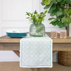 Pomegranate Inc India Hicks Home Embroidered Grand Cross Palladian Blue Table Runner^ Table Runners