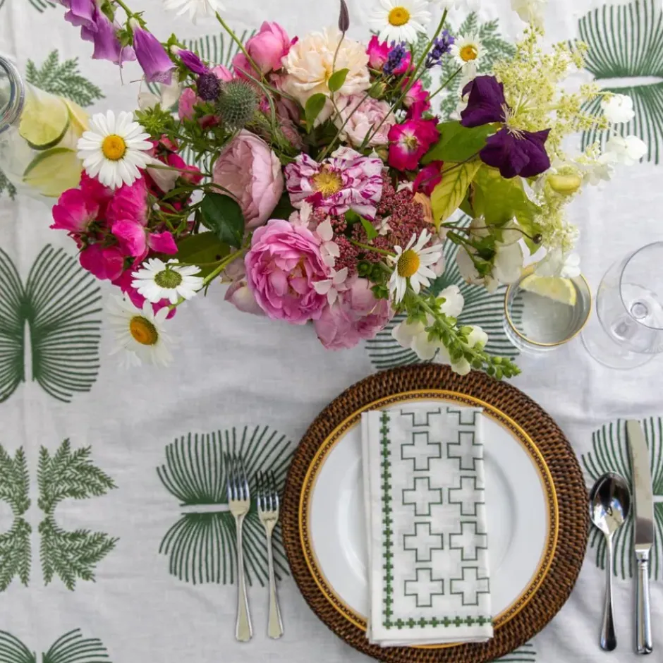 Pomegranate Inc India Hicks Home Embroidered Twin Palms Soft Sage Tablecloth^ Tablecloths